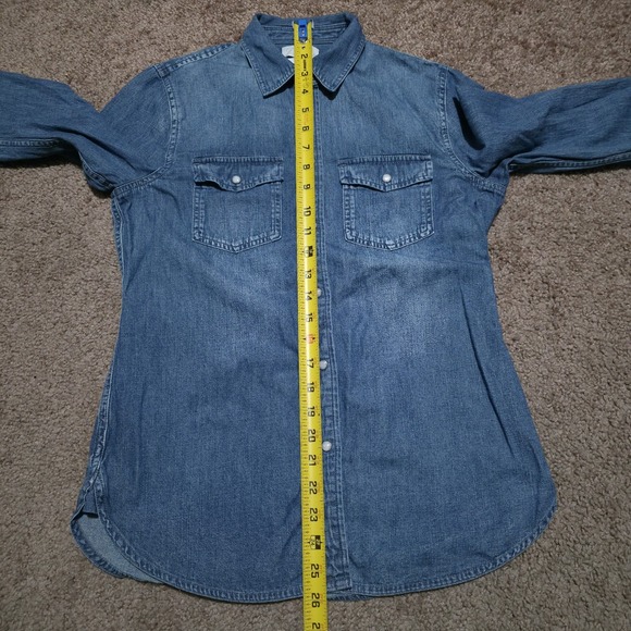 J Crew Jeans Denim Shirt Womens 4 Blue Western Pearl Snap Long Sleeve Chambray - Picture 7 of 8